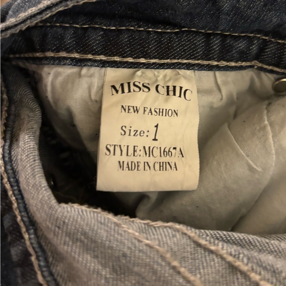Miss Chic Embroidered & Rhinestone Skinny Distressed Blue Jeans - Picture 7 of 8